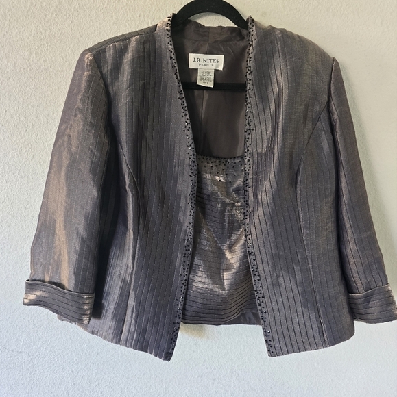 COPY - J.R. Nites Carol Lin Jacket Tank Set 2-Pc Taupe Bead 3/4 Sleeve Cuff Wom… - Picture 3 of 16